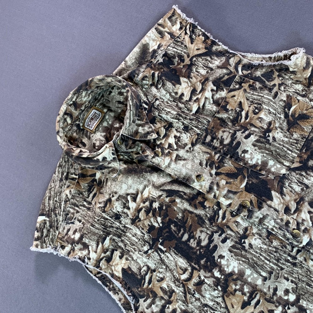 C.E. Schmidt Workwear Shirt Mens M‎ Brown Camo Sleeveless Button Front Hunting